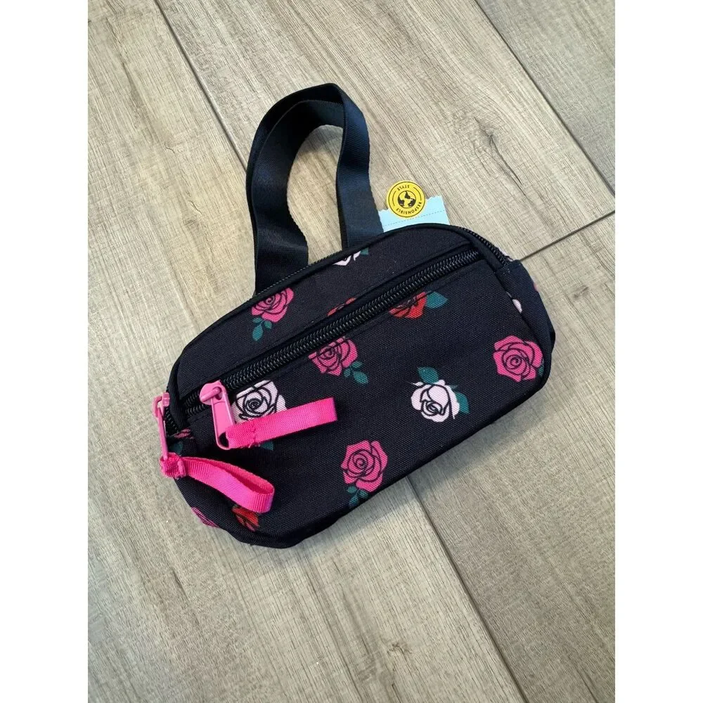 Cat & Jack Floral Fanny Pack Girls One Size Black Rose Print Crossbody Bag‎